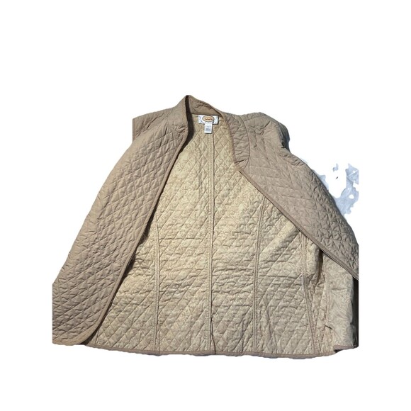 Talbots Petite Vest Size L Quilted Beige Zipper Pockets Cotton Blend - Picture 4 of 5